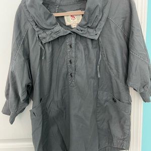 Vintage French Connection Denim Gray Charcoal Hooded Button-Up Shirt, Size 10